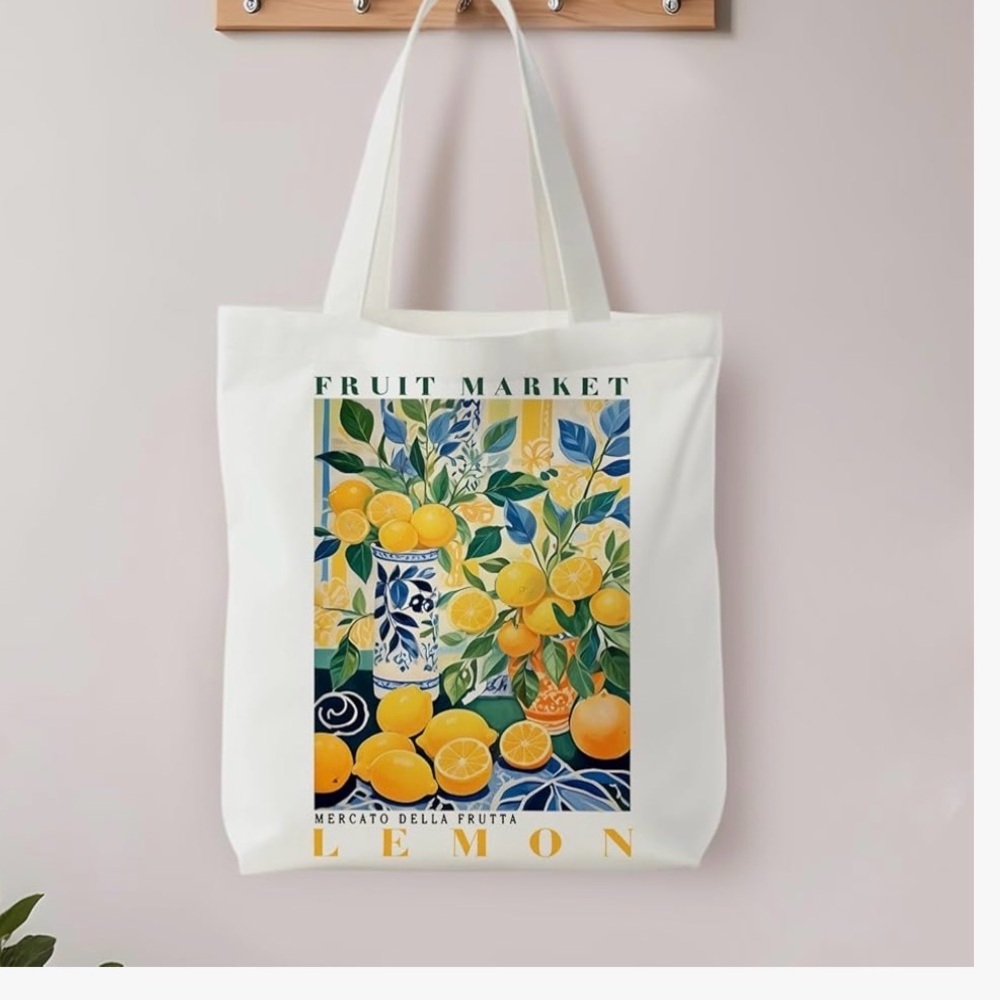 Lemon Canvas Print Tote Bag New - Blue/White - Picture 2 of 5